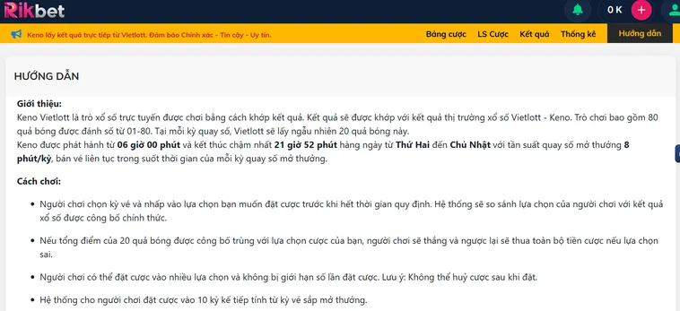 Keno Vietlottt Tại RikBet Trải Nghiệm Đỉnh Cao Với Tỷ Lệ Thưởng Cực Hấp Dẫn